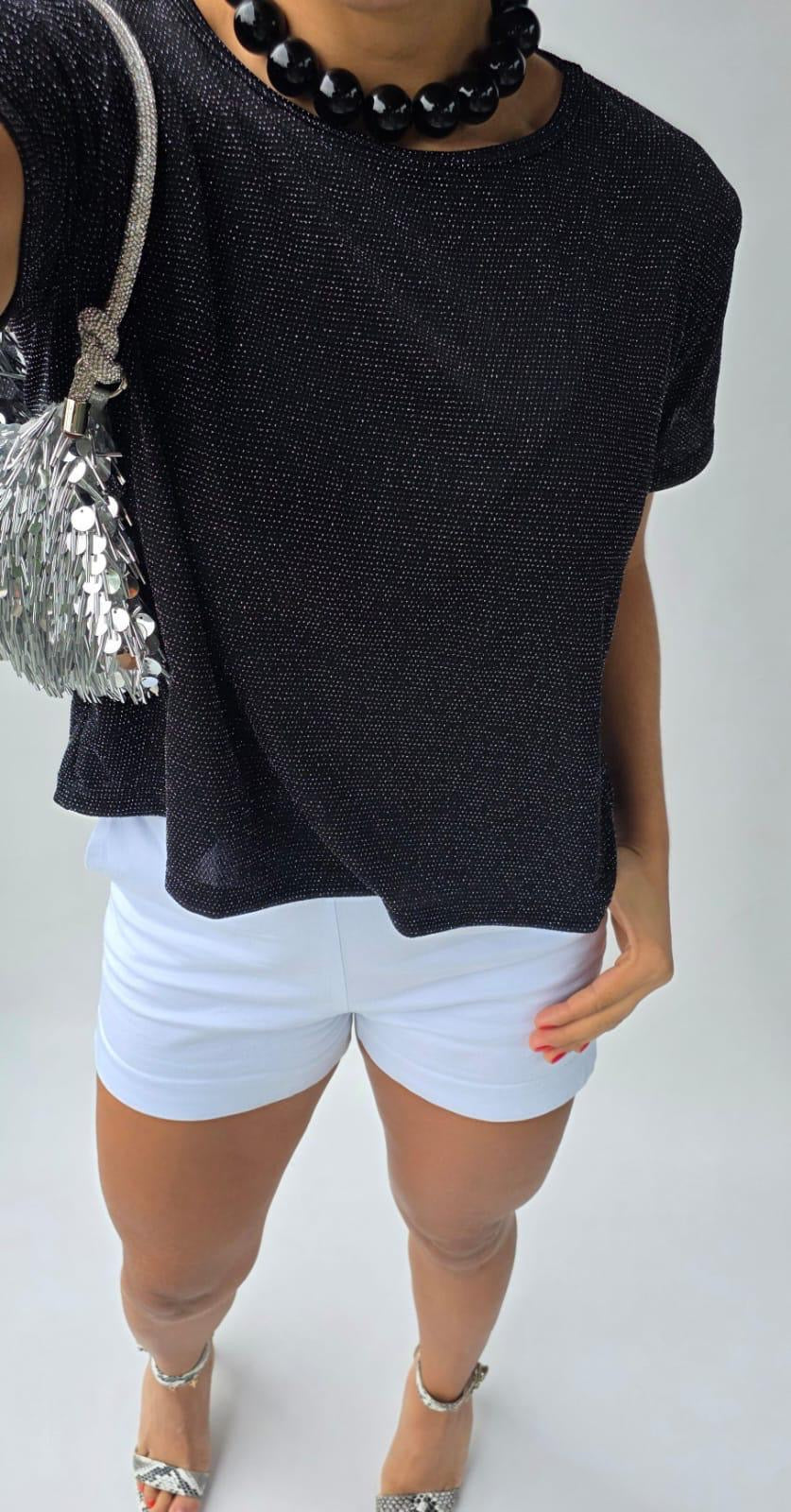 Blusa Brillante Manga Corta - Negro detalle