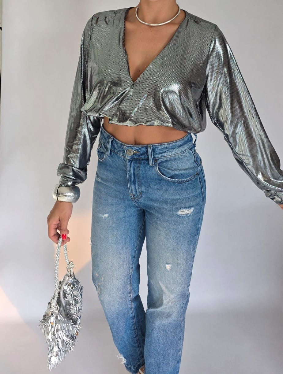 Blusa Brillante Stretch - Plateado oscuro