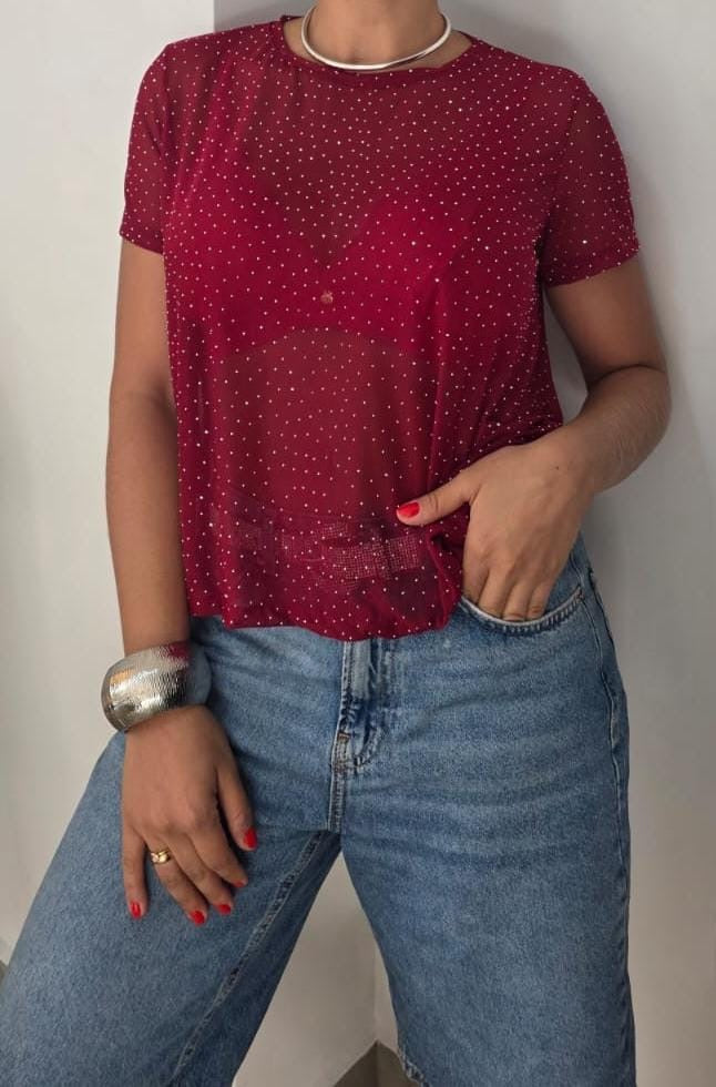 Blusa Mallatex Cristales Vinotinto