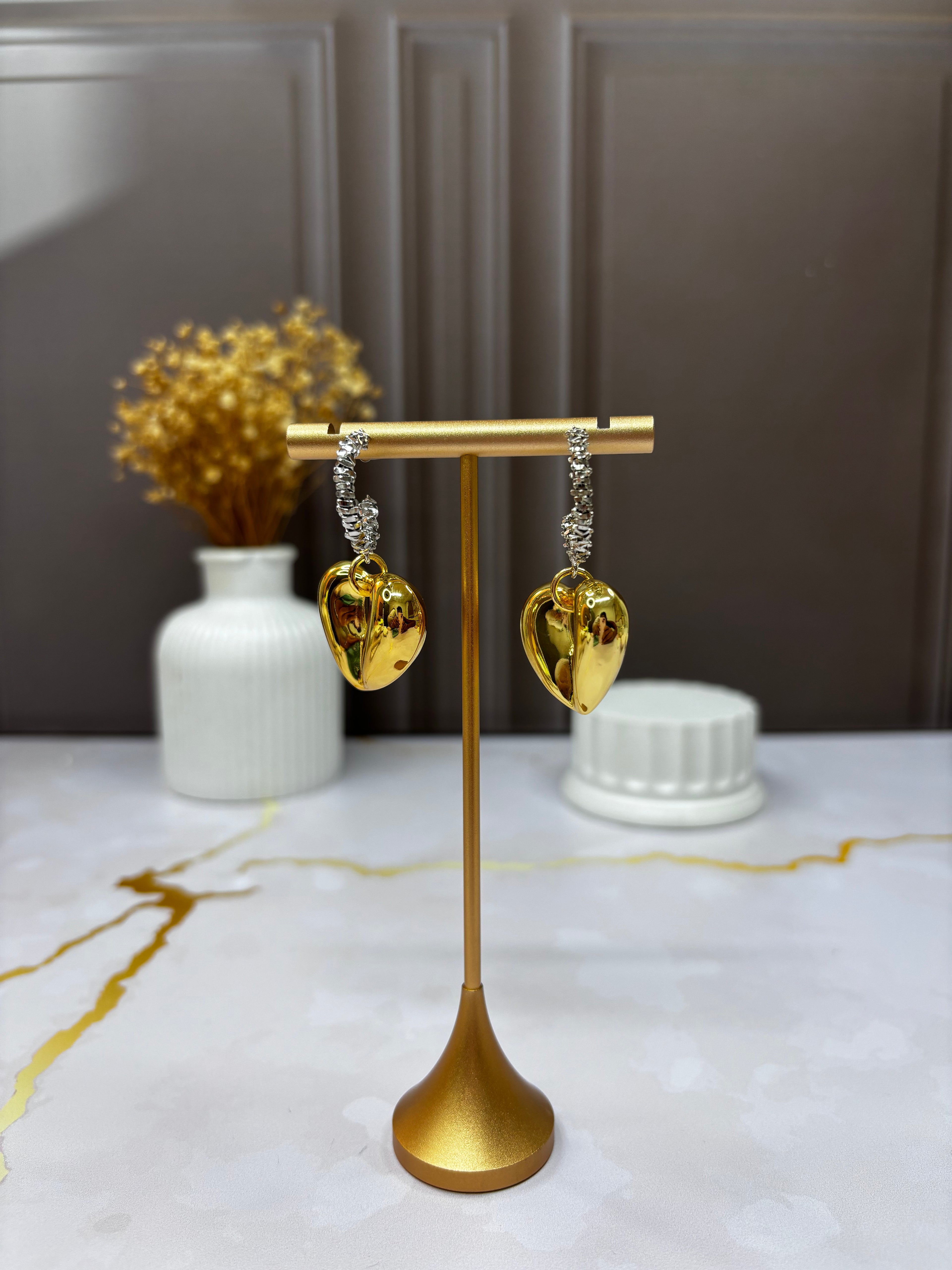 Aretes AR010 - Emi Candonga Plateada y Corazón Dorado