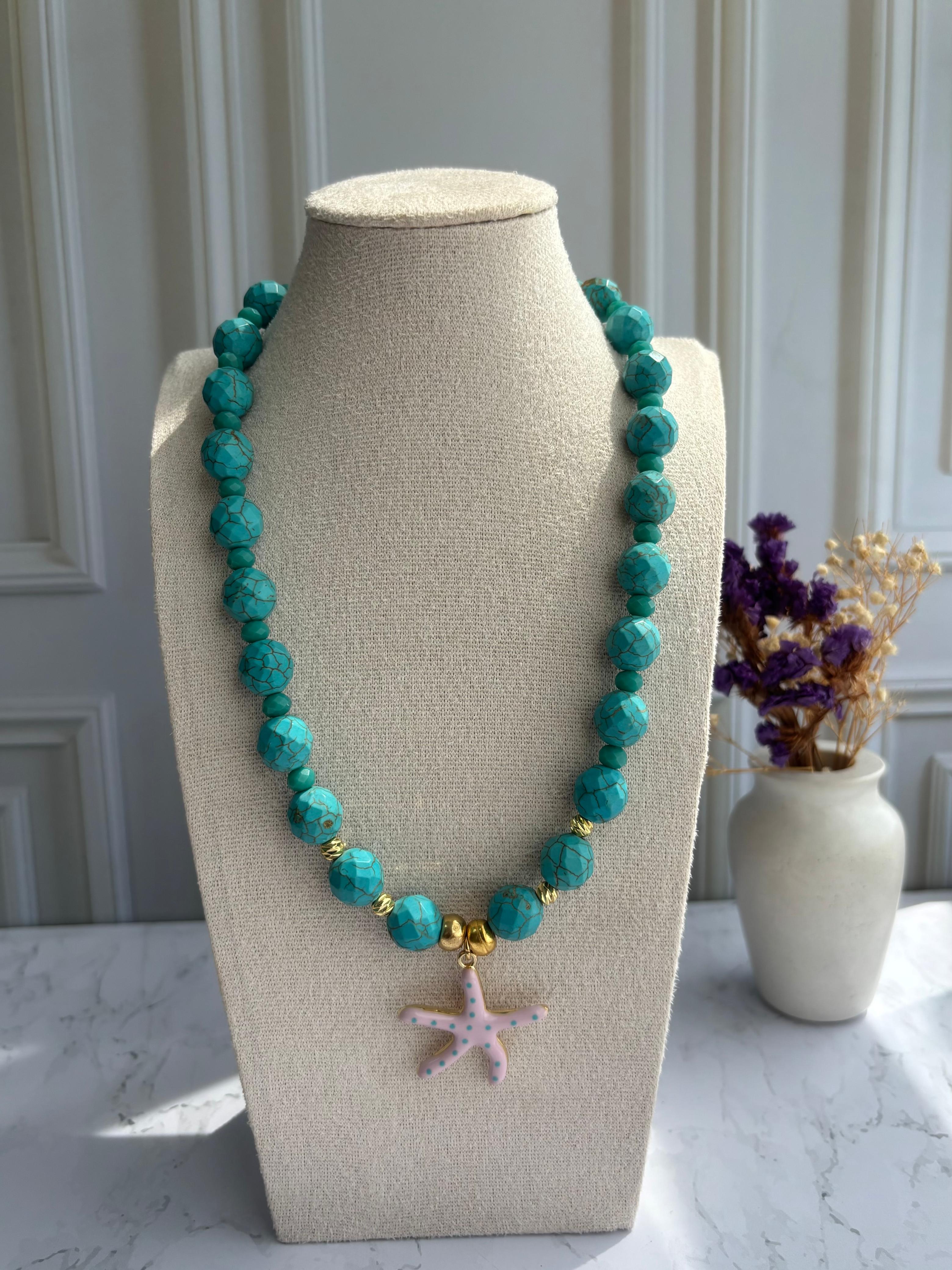 Collar Turquesa cristal murano y dije strella de Mar