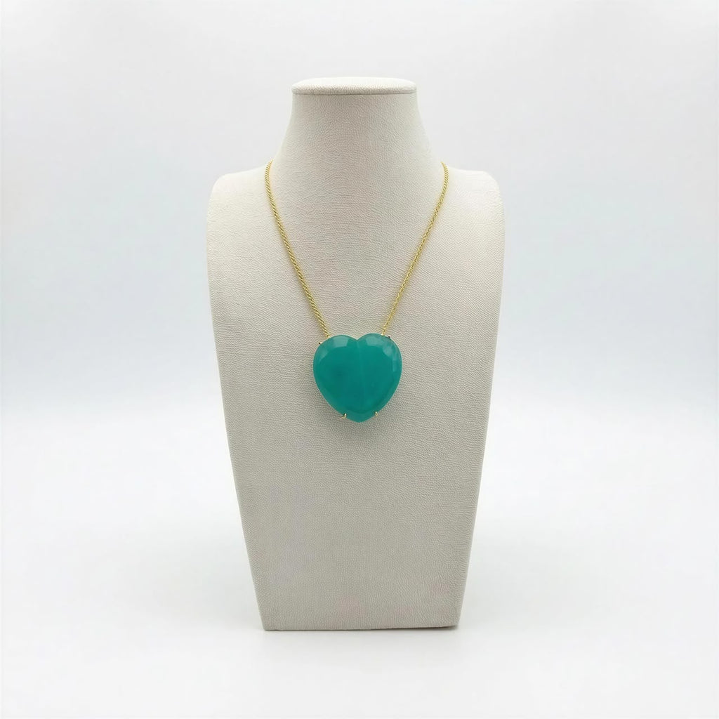 Collar Maxi Dije Corazón Esmeralda de Laboratorio en Rodio
