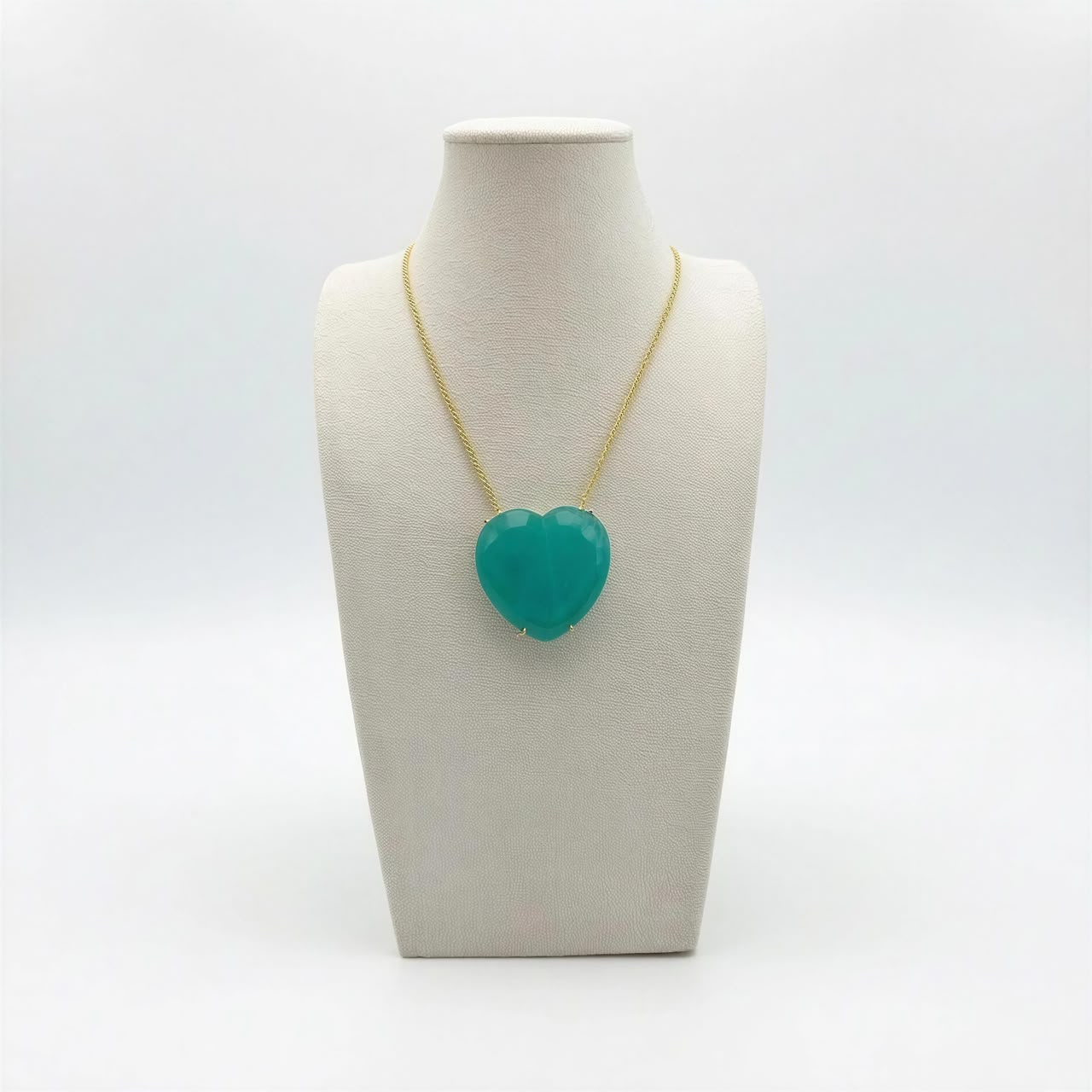 Collar Maxi Dije Corazón Esmeralda de Laboratorio en Rodio