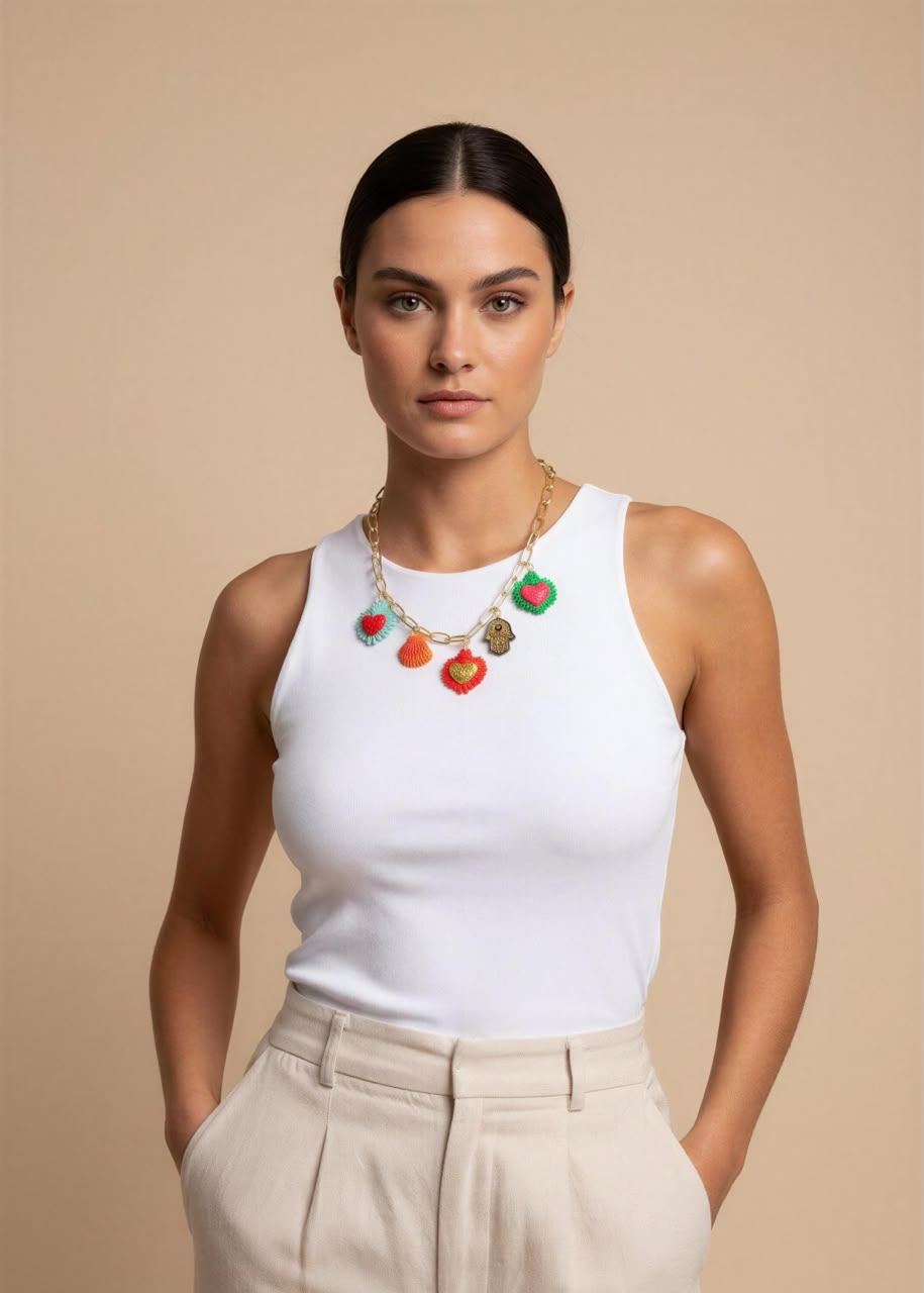 Collar Cadena Rodio con Dijes en Resina