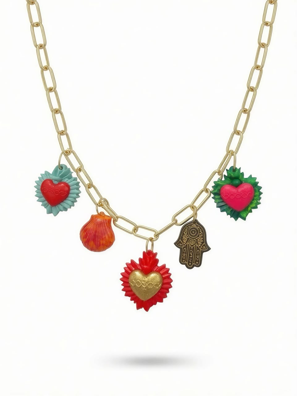 Collar Cadena Rodio con Dijes en Resina