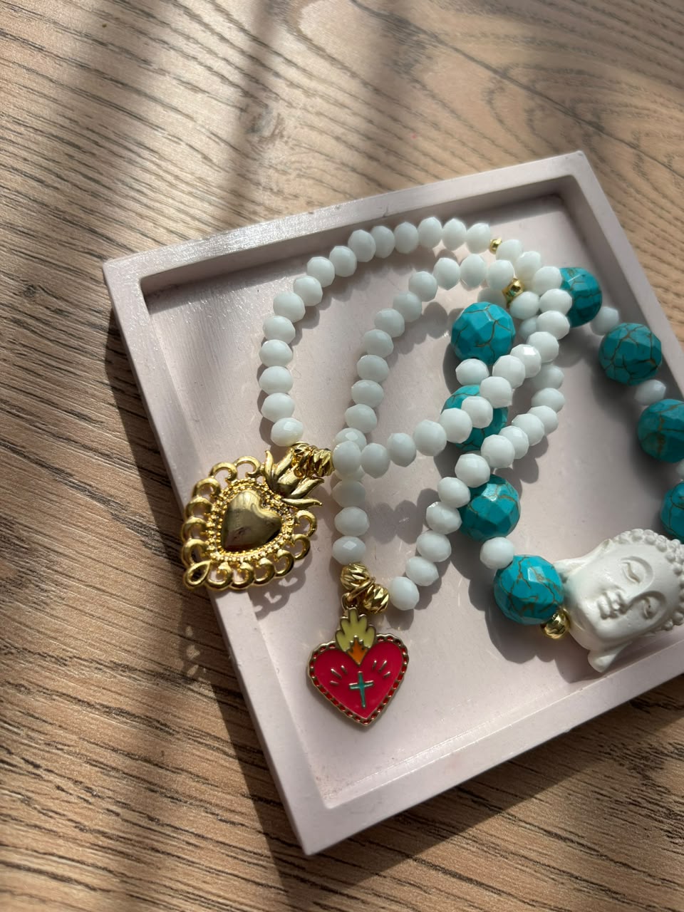 Set x3 pulseras murano buda y turquesa