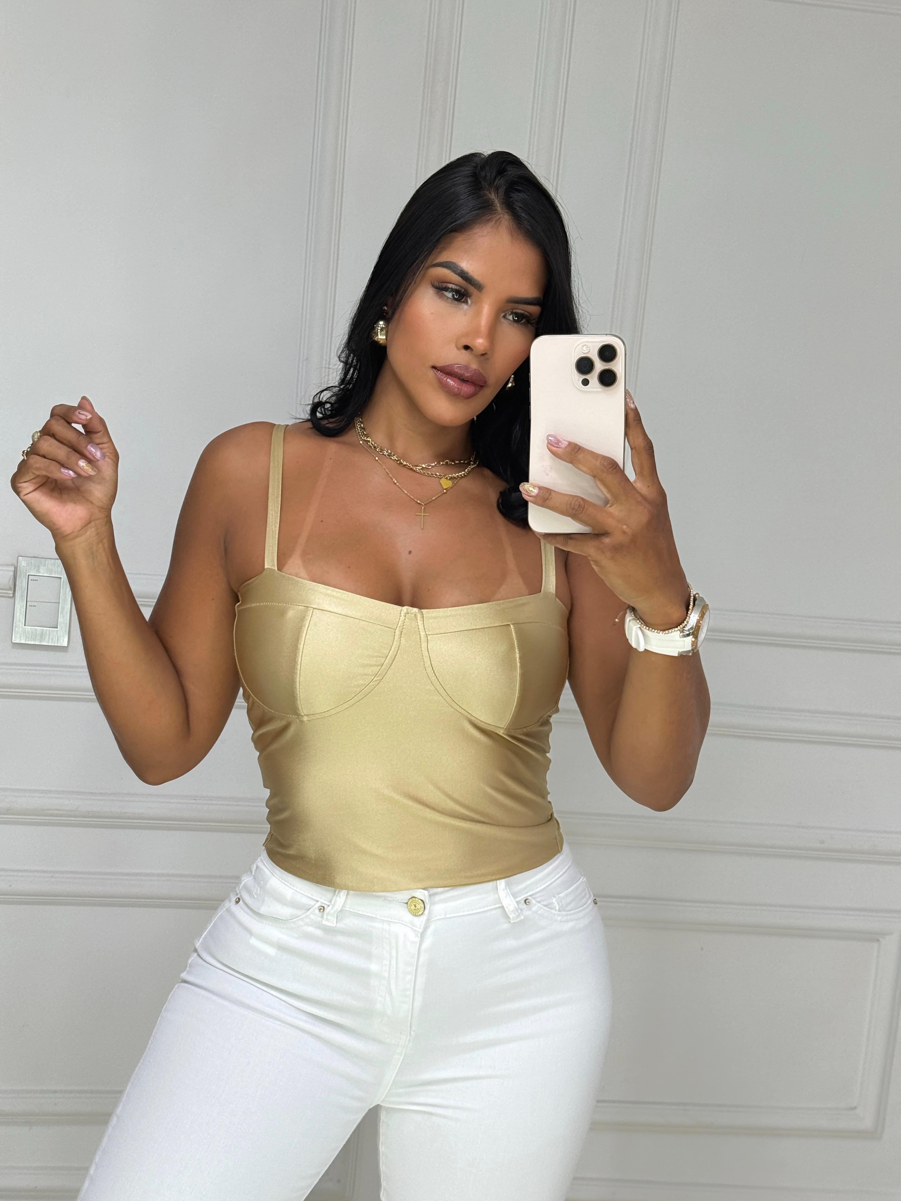 Blusa Lencería Brillante - Dorado Champagne