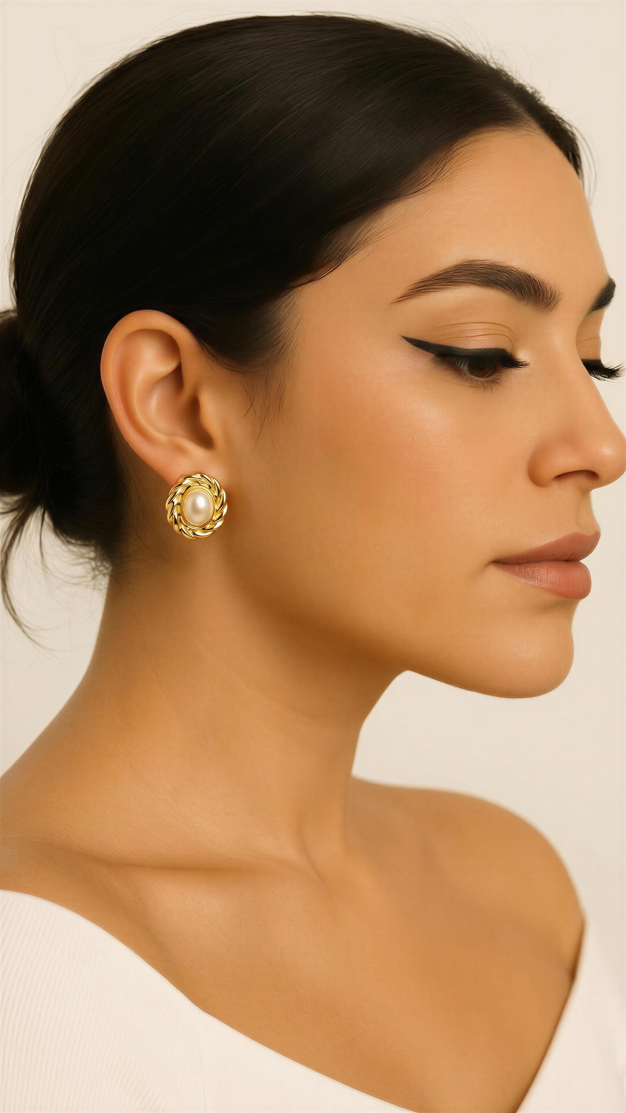 Topo TP015 - Ovalado Dorado Trenza con Perla