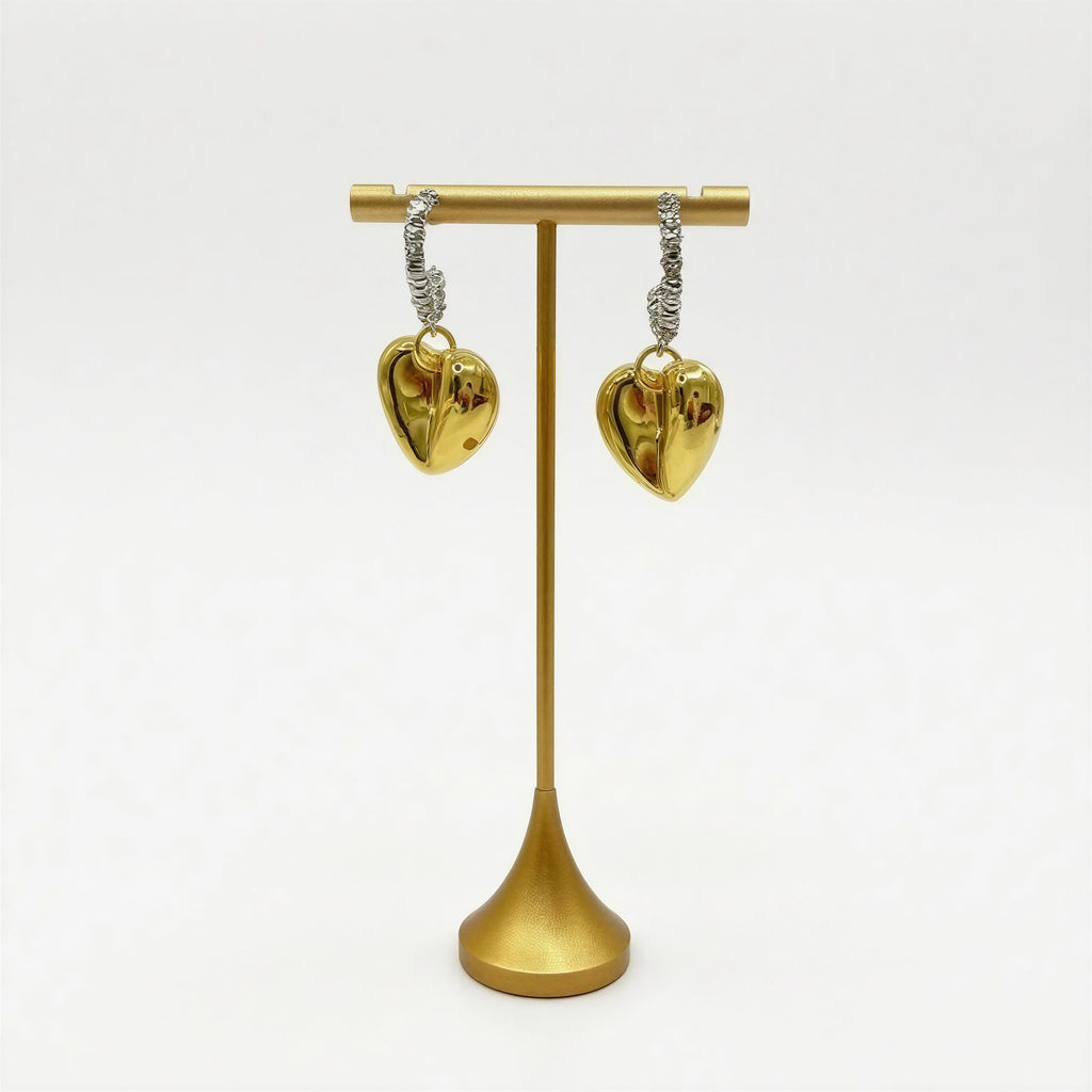 Aretes AR010 - Emi Candonga Plateada y Corazón Dorado
