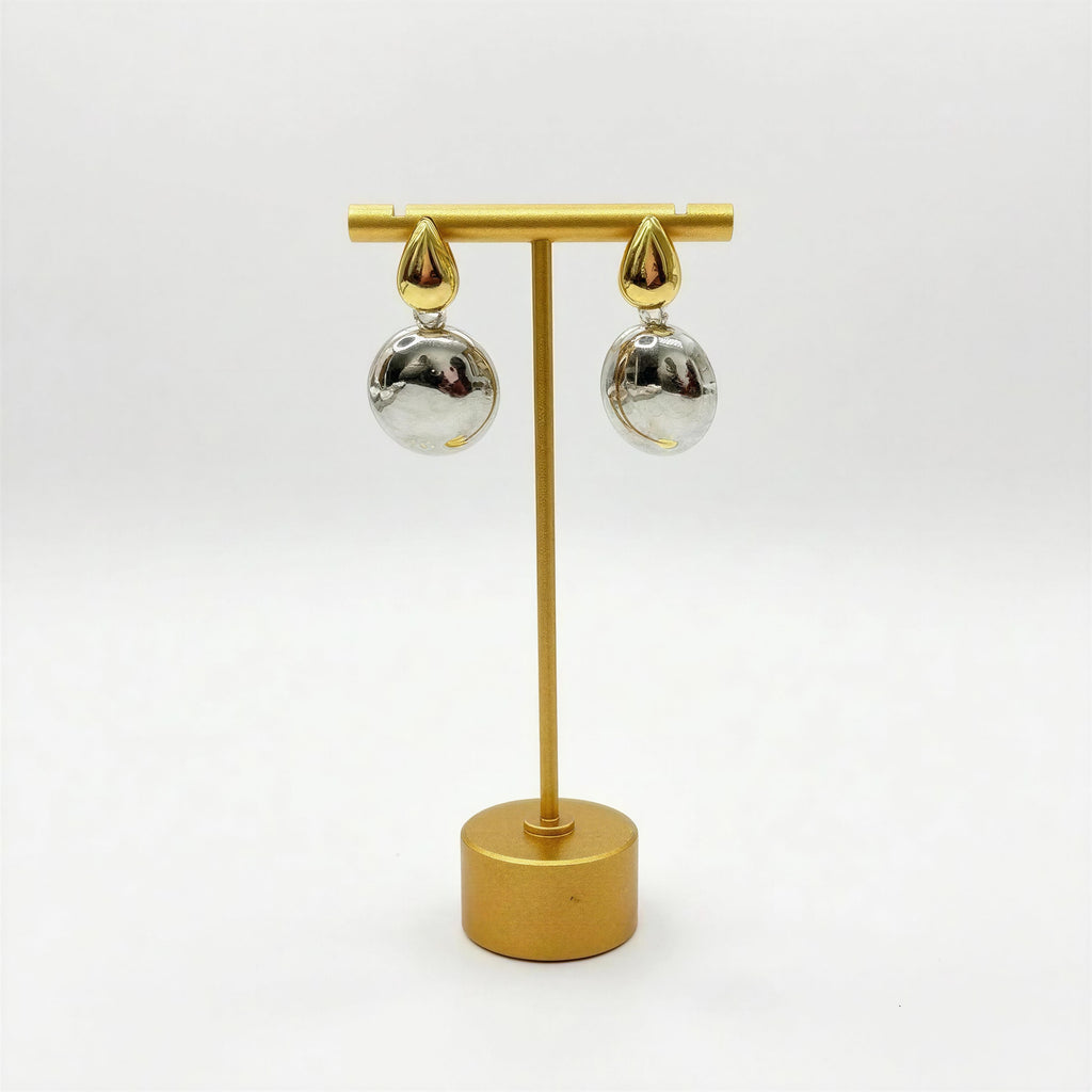 Aretes AR009 - Gota Dorada y Círculo Plateado