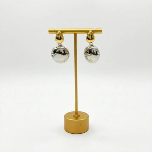Aretes AR009 - Gota Dorada y Círculo Plateado